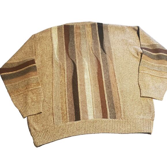 Vintage Norm Tompson Mens L Wavy Geometric 3D Biggie Cosby Muted Tans Sweater - Picture 2 of 9